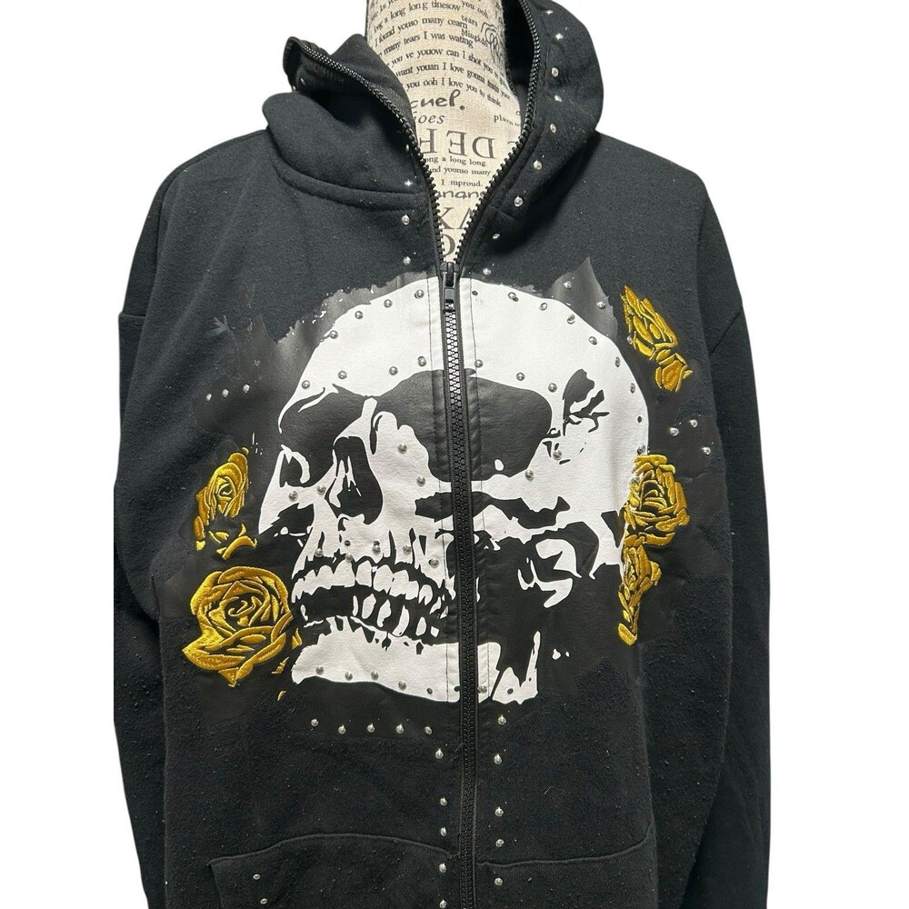 GRIND OVER GLORY RHINESTONE FULL ZIP HOODIE -‎ BLACK Whimsygoth Large